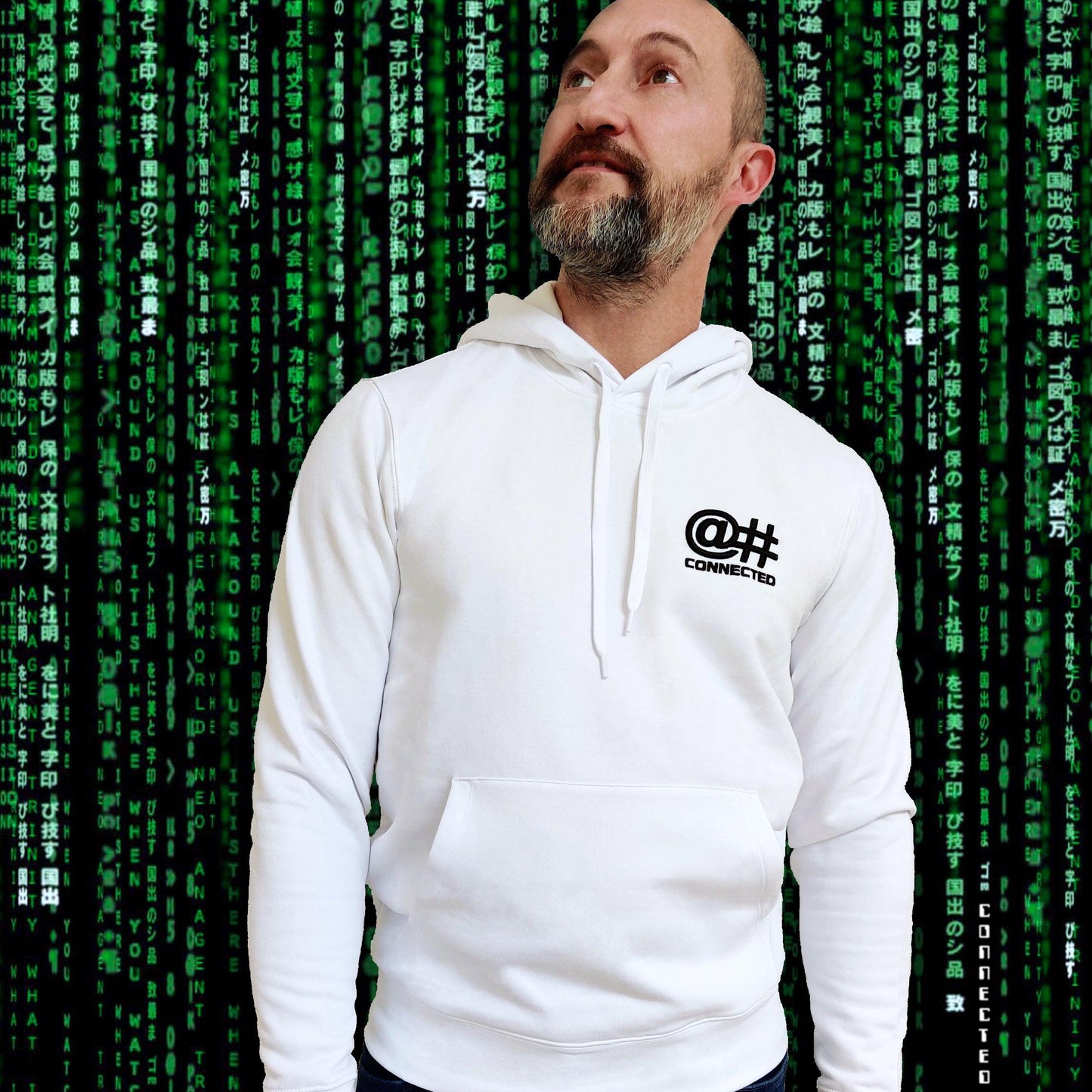 Sweat-shirt à capuche homme blanc en coton bio avec broderie 3D - CONNECTED Streetwear