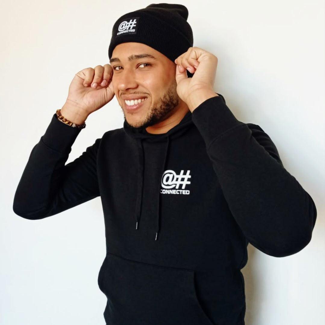 Sweat-shirt à capuche homme noir en coton bio avec broderie 3D - CONNECTED Streetwear