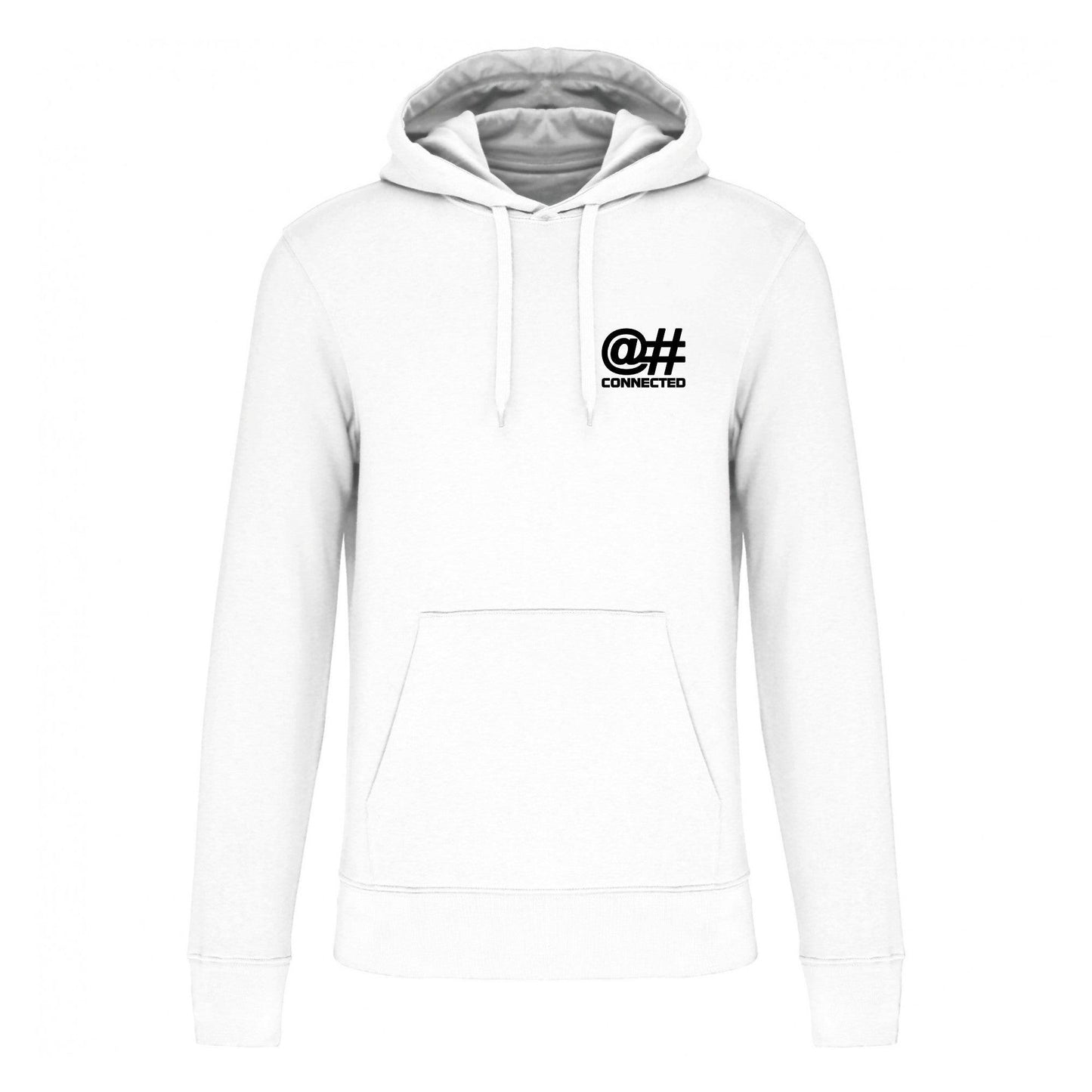 Sweat-shirt à capuche homme blanc en coton bio avec broderie 3D - CONNECTED Streetwear
