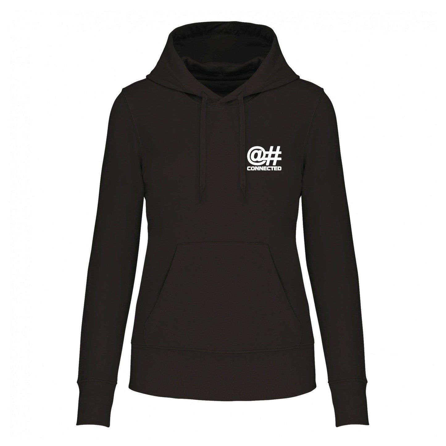 Sweat-shirt à capuche femme noir en coton bio avec broderie 3D - CONNECTED Streetwear
