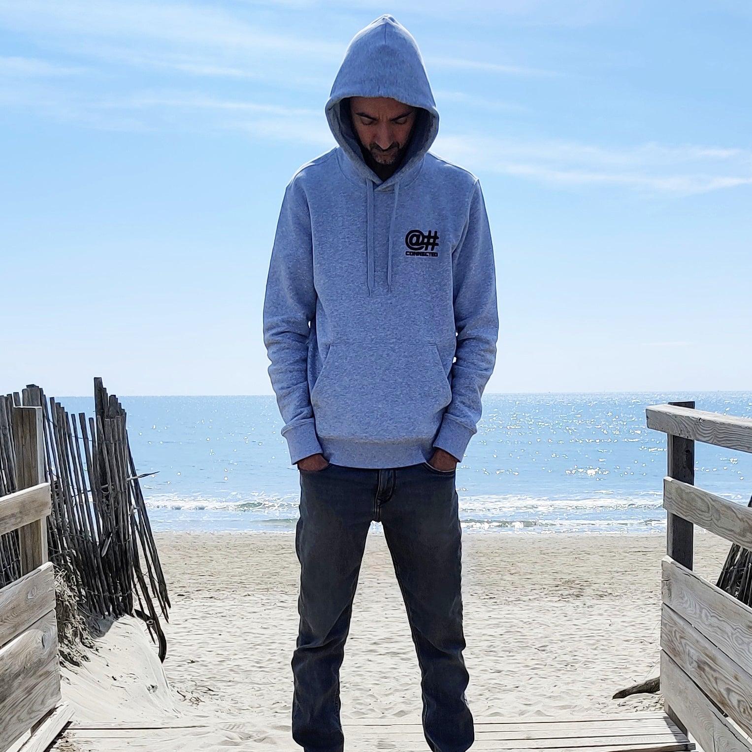 Sweat shirt capuche homme gris en coton bio avec broderie 3D