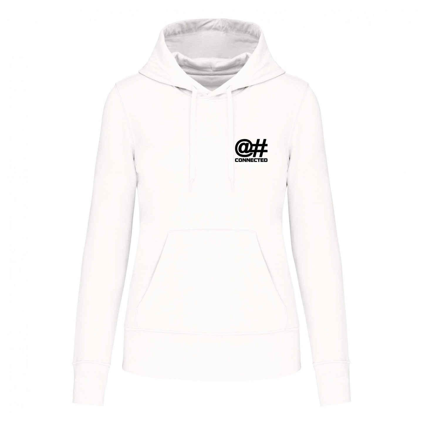 Sweat-shirt à capuche femme blanc en coton bio avec broderie 3D - CONNECTED Streetwear